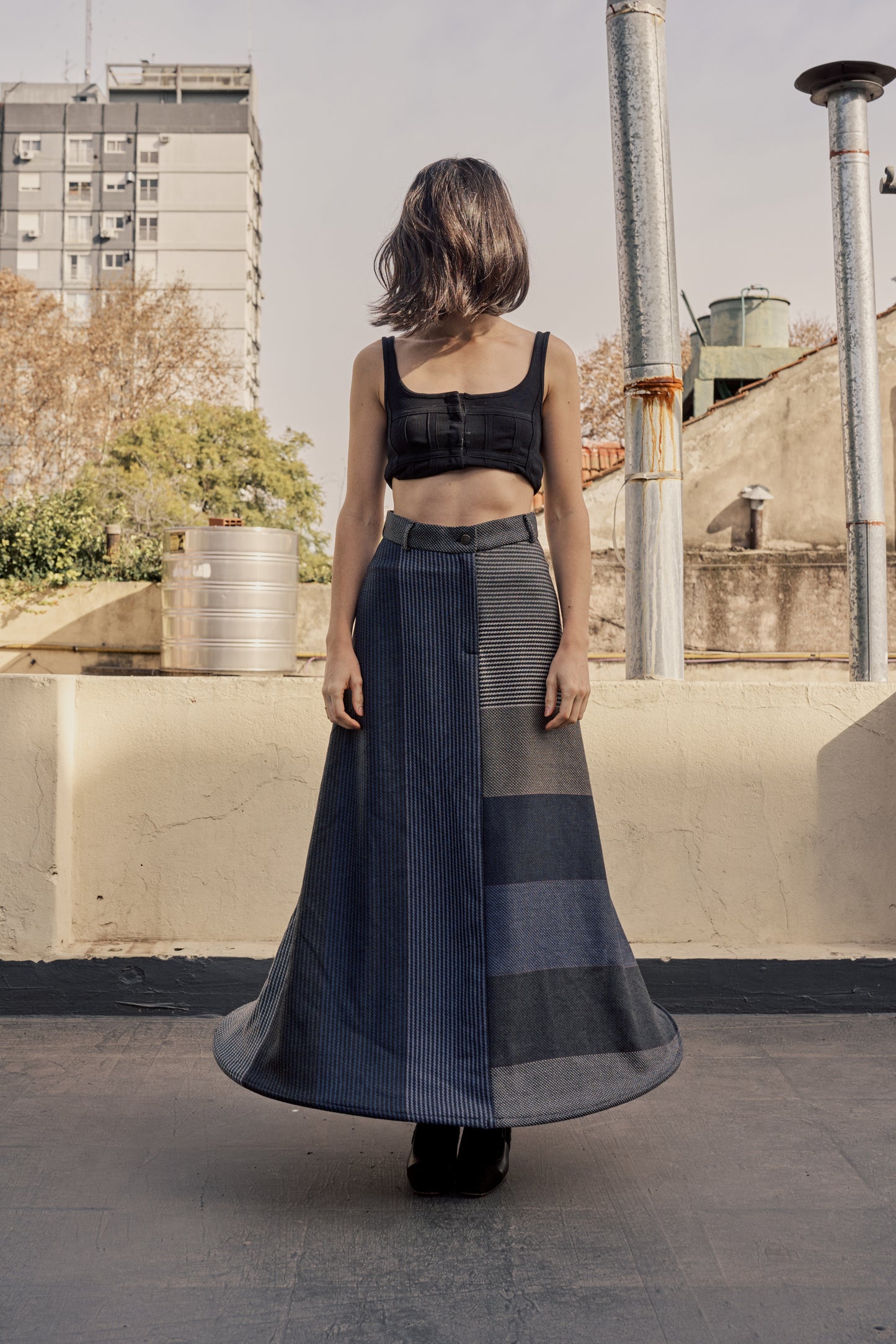 La Ballena-Navy Upcycled Striped Skirt