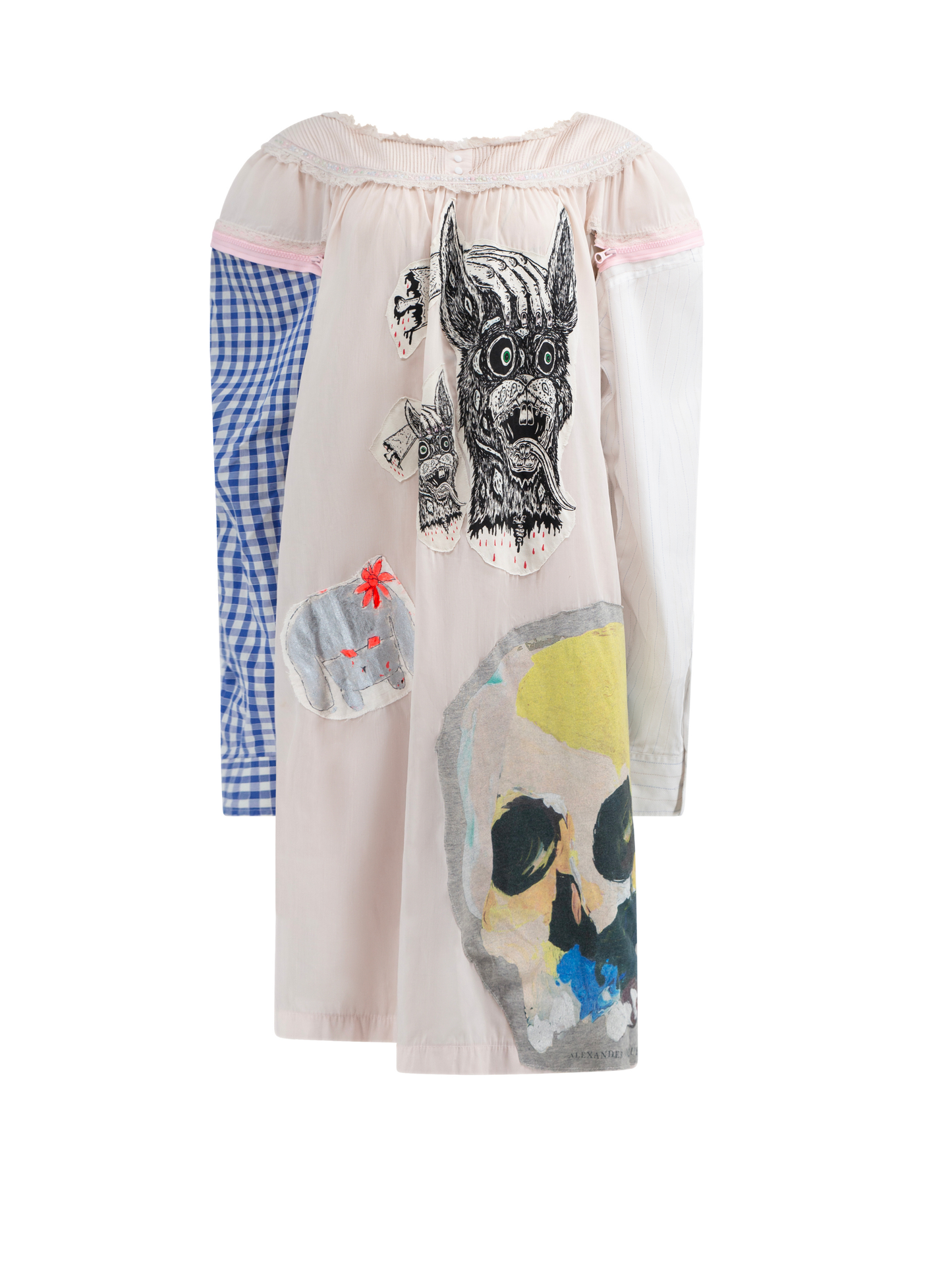 Upcycled Shirt-Dress With Alexander Mcqueen Prints in White/Cream