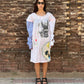 Upcycled Shirt-Dress With Alexander Mcqueen Prints in White/Cream
